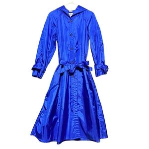 The Totes Coat Vintage Women's 10 Blue Hooded Rain Trench Coat Belted Nylon